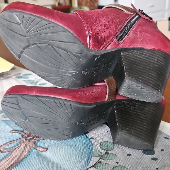 Miz Mooz Burgundy Cutwork Leather Ankle-Strap Heels - Picture 10 of 10